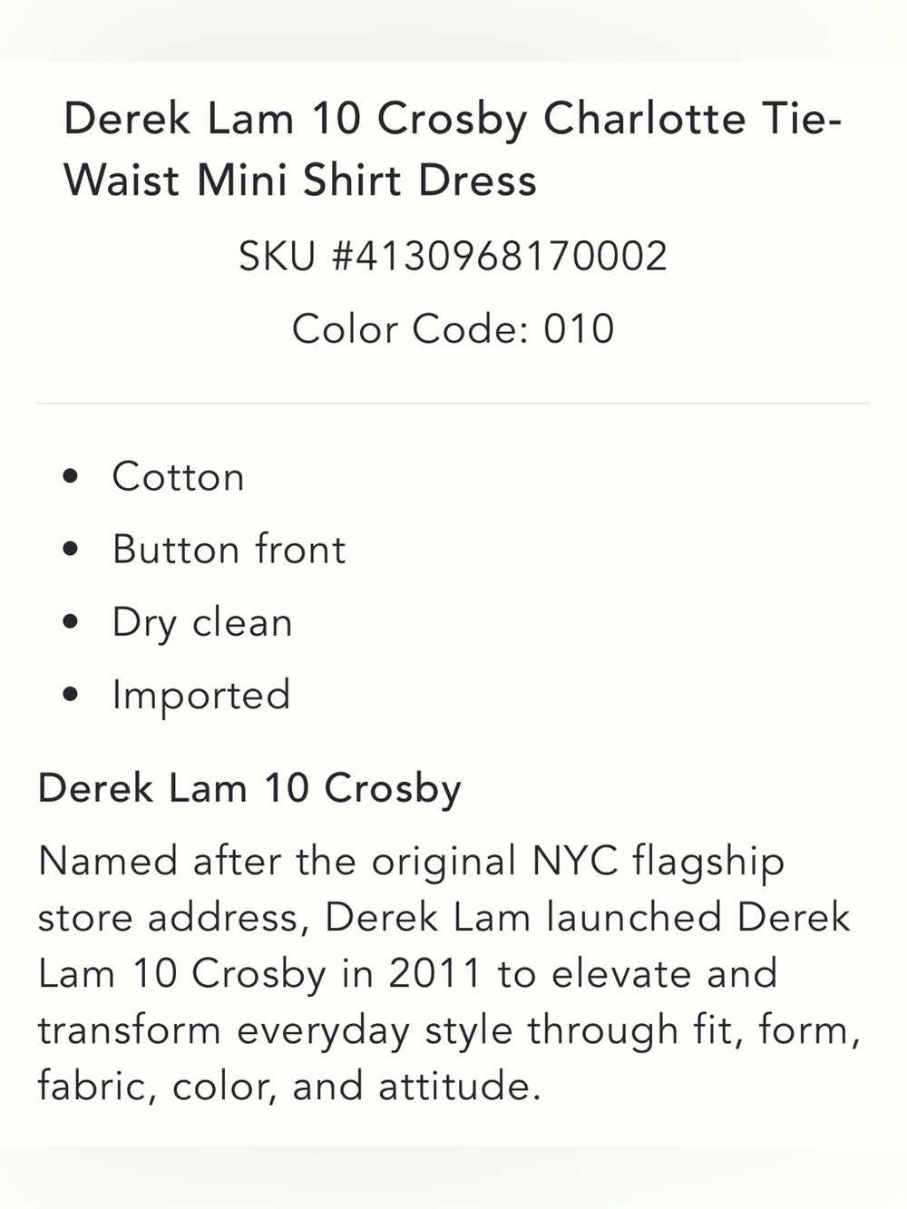 NWT Anthropologie Derek Lam 10 Crosby cotton Tie Front Charlotte Shirtdress - Picture 5 of 14